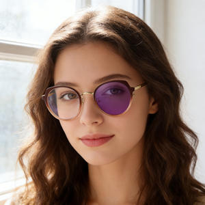 Montures de lunettes optiques photochromiques rondes Hl-95007 pour femmes, anti-lumière bleue, monture PC, protection UV400, lunettes de sport - Product Image 1