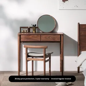 Nordic Solid Wood Dressing <b>Table</b> Mirror Frame Structure Black <b>Walnut</b> White Ash Modern Simple Japanese Style Bedroom Small Makeup - Product Image 2