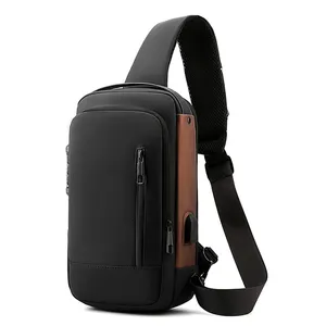 One Strap cross USB charge port lock solid color polyester crossbody bag small qty adjustable straps backpack for men or women