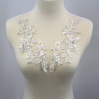 Paire de motifs floraux en dentelle à sequins brodés, appliqués à coudre, pour col de robe, patch, pour robe de mariée, artisanat DIY