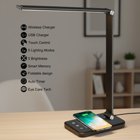 Lampe de Chevet Européenne Simple et Flexible à Alimentation CC avec Recharge Sans Fil, Commande Tactile, en Aluminium, pour Lecture et Étude, Protection des Yeux
