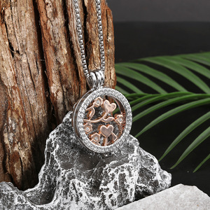 Collier en acier inoxydable avec motif cœur et fleur, serti pavé, pour femme, idéal comme cadeau - Product Image 2