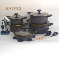 Ensemble de 21 pièces de batterie de cuisine antiadhésive en fonte, compatible induction, comprenant casseroles et poêles 20/24/28/32cm, avec revêtement granit sain