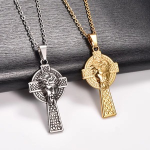 Collar con Colgante de Cruz y Rostro de Jesús en Acero Inoxidable Retro para Hombres y Mujeres, Amuleto Religioso de Oración y Fe, Cadena de Metal, Joyería - Product Image 1
