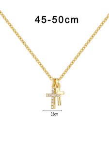 Double Layer Cross Pendant Necklace 18K Gold Plated Brass Jewelry Zircon Claw Setting Classic Link <b>Chain</b> 20inches Unisex - Product Image 2