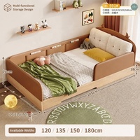 Lit enfant moderne multifonctionnel en cuir souple avec poches de rangement latérales intégrées, cadre en bois massif, écologique et durable