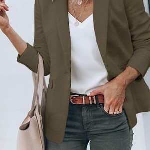 <span class=keywords><strong>Blazer</strong></span> lengan panjang kasual wanita, <span class=keywords><strong>Blazer</strong></span> kerja kantor depan terbuka warna polos, kancing tunggal untuk perempuan - Product Image 3