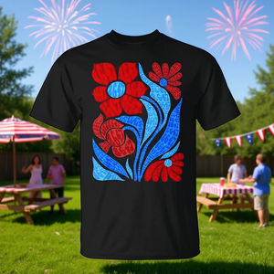 Camiseta Boho con bandera estadounidense del 4 de julio, diseño floral rojo y azul, ropa patriótica - Product Image 3