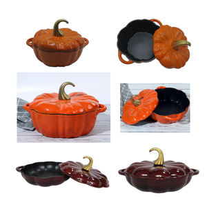 Batterie de cuisine <span class=keywords><strong>en</strong></span> forme de citrouille irrégulière, très demandée, comprenant des casseroles et des faitouts <span class=keywords><strong>en</strong></span> émail <span class=keywords><strong>pour</strong></span> la cuisine, écologiques et antiadhésives - Product Image 1