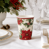 Ensemble de vaisselle jetable pour fête de Noël avec motif d'hortensia, comprenant assiettes et gobelets en papier, nappe et guirlande décorative pour la table des fêtes