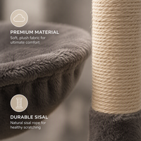 Arbre à chat gris moderne avec poteaux à gratter en sisal naturel, tissu peluche doux, tour à gratter en bois, maison de jeu robuste pour chatons