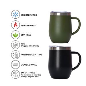 12oz Wine Tumbler With Handle Stainless Steel <b>Double</b> <b>Wall</b> Vacuum Insulated Custom Logo Travel <b>Mug</b> Wholesale Promotional Gift - Product Image 3