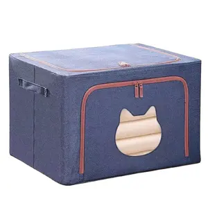 Comforter storage bag foldable Oxford linen non-woven fabric storage box with sturdy Handle zipper for Blanket Clothing Bedding