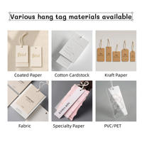 Ensemble d'étiquettes suspendues personnalisées de luxe en papier texturé translucide Milan avec cordon en coton gratuit, faible MOQ, étiquettes volantes pour vêtements, chaussures, sacs