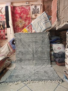 Tapis berbère marocain traditionnel fait main en laine Zanafi, motif floral, écologique, réversible, moderne, bohème, lavable, antidérapant pour salon - Product Image 3