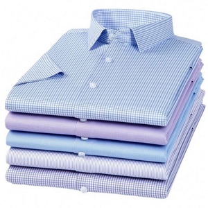 Camicia a maniche corte elasticizzata, senza pieghe, senza stiratura, a righe o quadri, elegante, da lavoro, estiva, versatile, da uomo. - Product Image 1