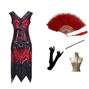<b>Sequined</b> V-Neck Tassel Evening Dress 1920s Retro Style Sheath Vintage Fashion Gown S-4XL - Product Image 3