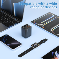 Cargador GaN personalizado de 65W con 3 puertos PD QC3.0, adaptador de cargador de pared USB C de carga rápida con cable retráctil