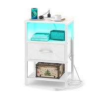 Table d'appoint réglable avec éclairage LED RVB, en métal et bois, pour salon, chambre à coucher, table de chevet avec station de charge