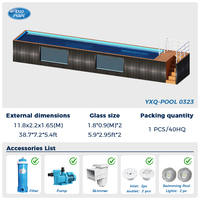 Piscine modulaire de 40 pieds fabriquée en Chine avec panneau en verre transparent, éclairage LED et design personnalisé pour les loisirs en plein air