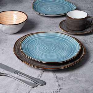 <span class=keywords><strong>Assiette</strong></span> en porcelaine de qualité supérieure P&T, bleu et <span class=keywords><strong>marron</strong></span>, ronde et <span class=keywords><strong>carrée</strong></span>, pour steak, sushi, restaurant, vaisselle de dîner en gros - Product Image 6