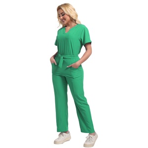 HZMNOI Women Scrub Set Green Short Sleeve Two Piece Medical Uniforms For Hospital Workwear Moisture Wicking Fabric - Product Image 1