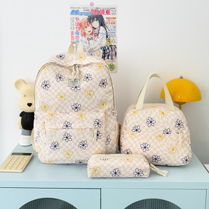 New Japanese-style floral plaid fresh sweet backpack versatile simple shopping cute schoolbag <b>set</b> - Product Image 1
