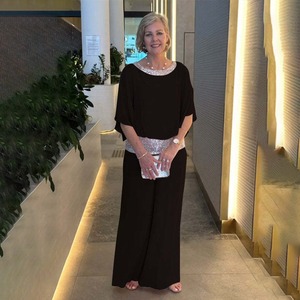 <span class=keywords><strong>Ensemble</strong></span> 2 pièces en mousseline de soie à sequins 2026, manches chauve-souris, <span class=keywords><strong>pantalon</strong></span> large, élégant, rose, grande taille, <span class=keywords><strong>pour</strong></span> soirée, vente en gros - Product Image 4