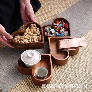 Heart Shape Wooden Tray Walnut Wood Color For Snacks And Candies Stackable Serving Trays - Product Image 3