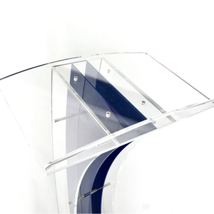 Pupitre en acrylique durable, présentoir transparent en acrylique avec lutrin moderne bleu en forme de faucille pour présentations, églises, mariages - Product Image 4