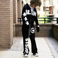 Ensemble de sweats à capuche zippés surdimensionnés à épaules tombantes, brodés, en tissu épais délavé à l'acide, style streetwear, pour l'hiver, personnalisé par fabricant OEM