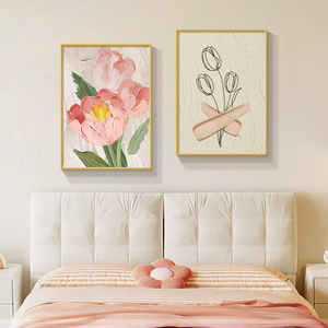 Dipinto Decorativo Moderno Minimalista Stile Crema con Fiori <span class=keywords><strong>di</strong></span> Tulipano, Quadro Incorniciato Fluttuante per Arredamento Soggiorno - Product Image 3