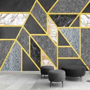 Marbling 3d קיר קיר זהב גבול גיאומטרי דמויות טפט מדבקות