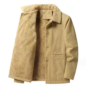 Mens Lapel Collar Winter Cotton Jackets of Lamb Plush Parka Khaki Tactical Cargo Coats Clothes Fleece Overcoats