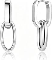 Pendientes de Aro Minimalistas con Cadena, Chapados en Oro de 14k, Pendientes de Doble Aro, Joyería Geométrica, Regalo para Ella, Pendientes con Eslabones de Clip