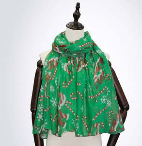 Bufanda Navideña con Estampado de Copos de Nieve y Bastones, Bufanda con Patrones Navideños, Chal para Mujer, Hilo, Regalo, Disfraz, Accesorio Decorativo - Product Image 1