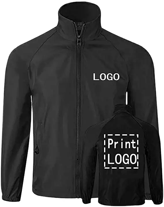 Mens Blank Bulk Stand Collar Windbreaker Fabric With Zipper Custom Printed Windbreaker waterproof