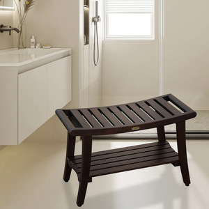 Tabouret de salle de bain en bois massif Park Seo, teck, antidérapant, avec étagère de rangement - Product Image 1