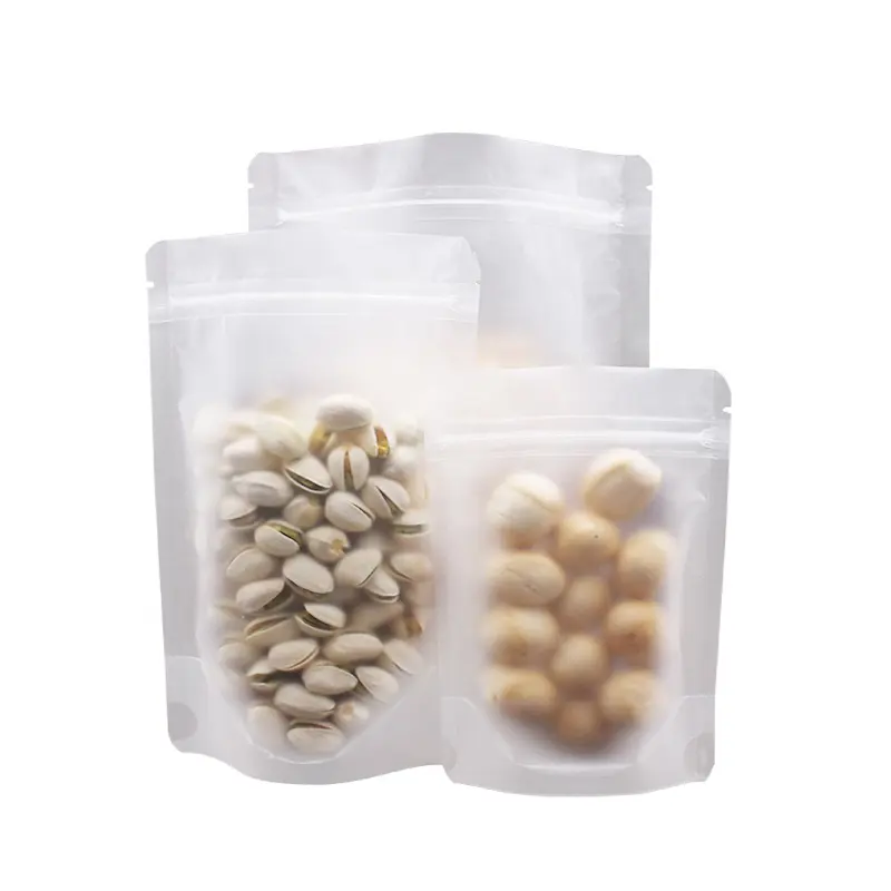 Bolsa de embalaje de plástico Mylar de grado alimenticio, transparente, mate, resellable, con cremallera sellada, para granos de café