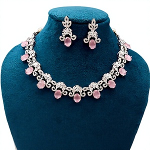 Romantic Silver Plated Alloy Necklace and Earring <b>Set</b> with Pink Crystal Rhinestones Flower Design <b>for</b> Women <b>Wedding</b> Jewelry - Product Image 4