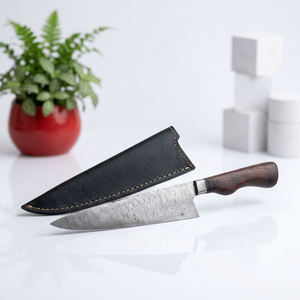 Cuchillo de Chef de Acero de Damasco 8-9.9 con Mango G10 y Funda de Cuero, Ambidiestro, Forjado, Acabado de Alto Brillo, Moderno, Apto para Lavavajillas - Product Image 4