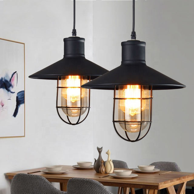 Vintage Black Iron Wire Cage Indoor Lighting Single Head Chandelier Industrial Harbor Pendant Light for Home Restaurants