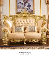 Canapé d'art combiné en cuir véritable de qualité supérieure, luxueux, de style européen, sculpté double face, en forme de U, en bois massif, pour villa