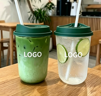 Gobelets en plastique PET transparents jetables personnalisés avec logo, 16 oz, en forme de U, fond arrondi, avec couvercles à logo pour café et thé