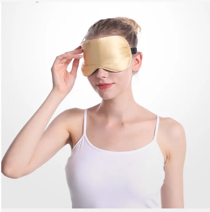 Máscara de olho dormindo semelhante a seda logotipo impresso Sombra de soneca Máscara de olho elástica respirável Máscara dupla face de seda