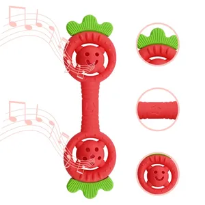 Custom Style Silicone Teether Baby Rattle Toys Manufacturer BPA Free Food Grade Strawberry Shape Soft Rattle Teether Toys