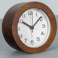Horloge de bureau moderne en bois rond avec lumière nocturne et fonction de répétition