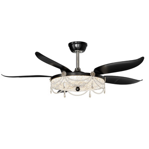 Ceiling Fan Light With <b>Crystal</b> <b>Chandelier</b> Black 5 Blade Remote Control Dimmable LED Indoor Fan For Living Room Bedroom - Product Image 4