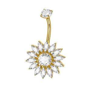 Piercing all'<span class=keywords><strong>Ombelico</strong></span> in Titanio F136 Elettroplaccato a Forma di Girasole con Zirconia Incastonata con Precisione, Filettatura Interna - Product Image 5