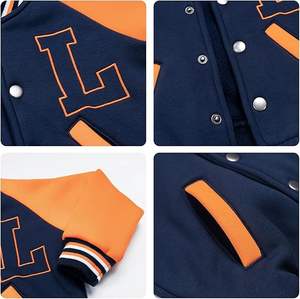 Veste de baseball en cuir/coton personnalisée OEM avec patchwork de lettres, veste de sport en polaire d'automne avec fermeture éclair, logo brodé, unisexe - Product Image 3